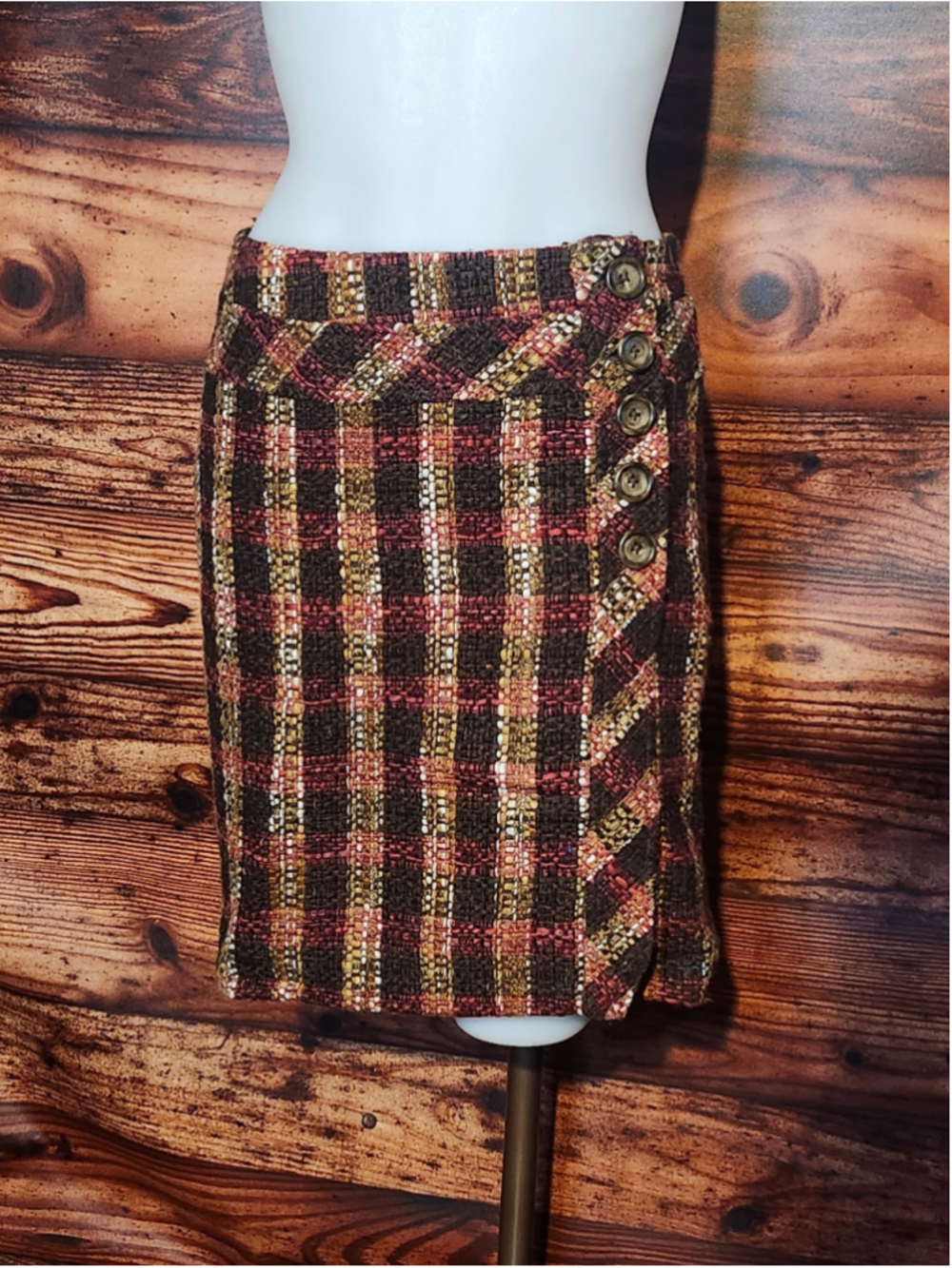 Women's Ann Taylor Loft Plaid Mini Skirt Size 2 Brown Red